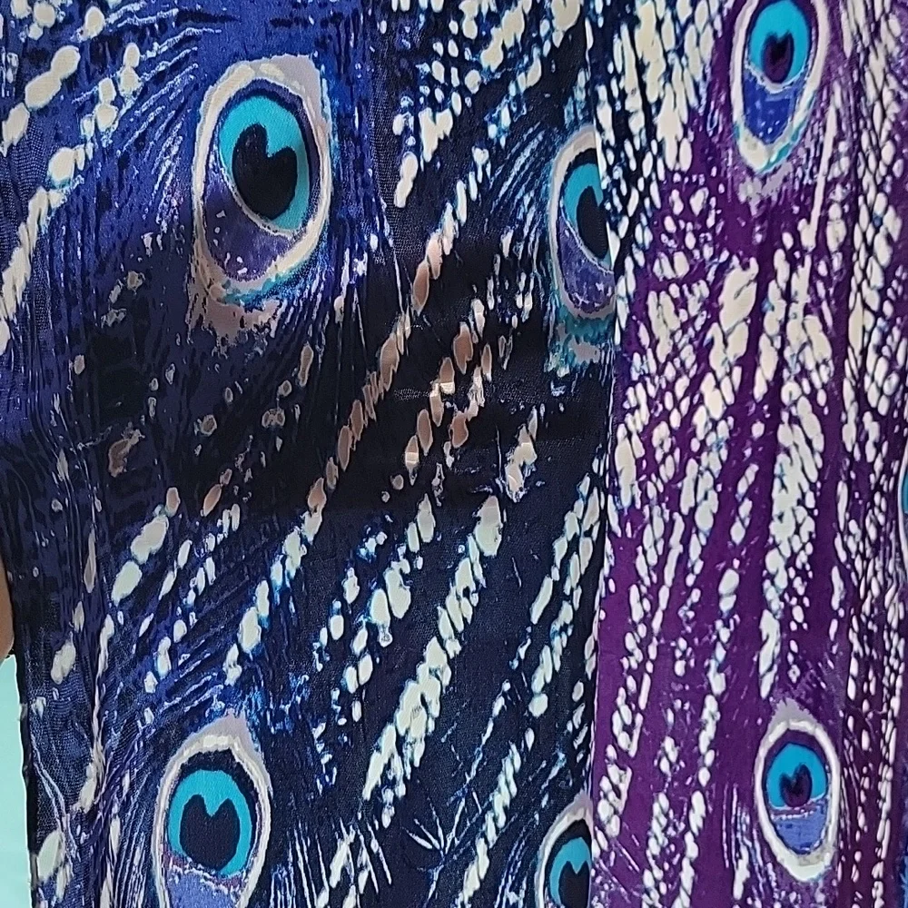 Cynthia Rowley Peacock Print Silk Scarf 70 In. Long 20 In. Wide